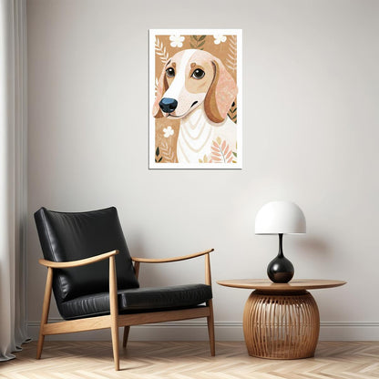 Gentle Hound Dog Poster Wall Art Print Botanical Pet Decor Warm Beige Background Perfect for Dog Lovers - xonomax