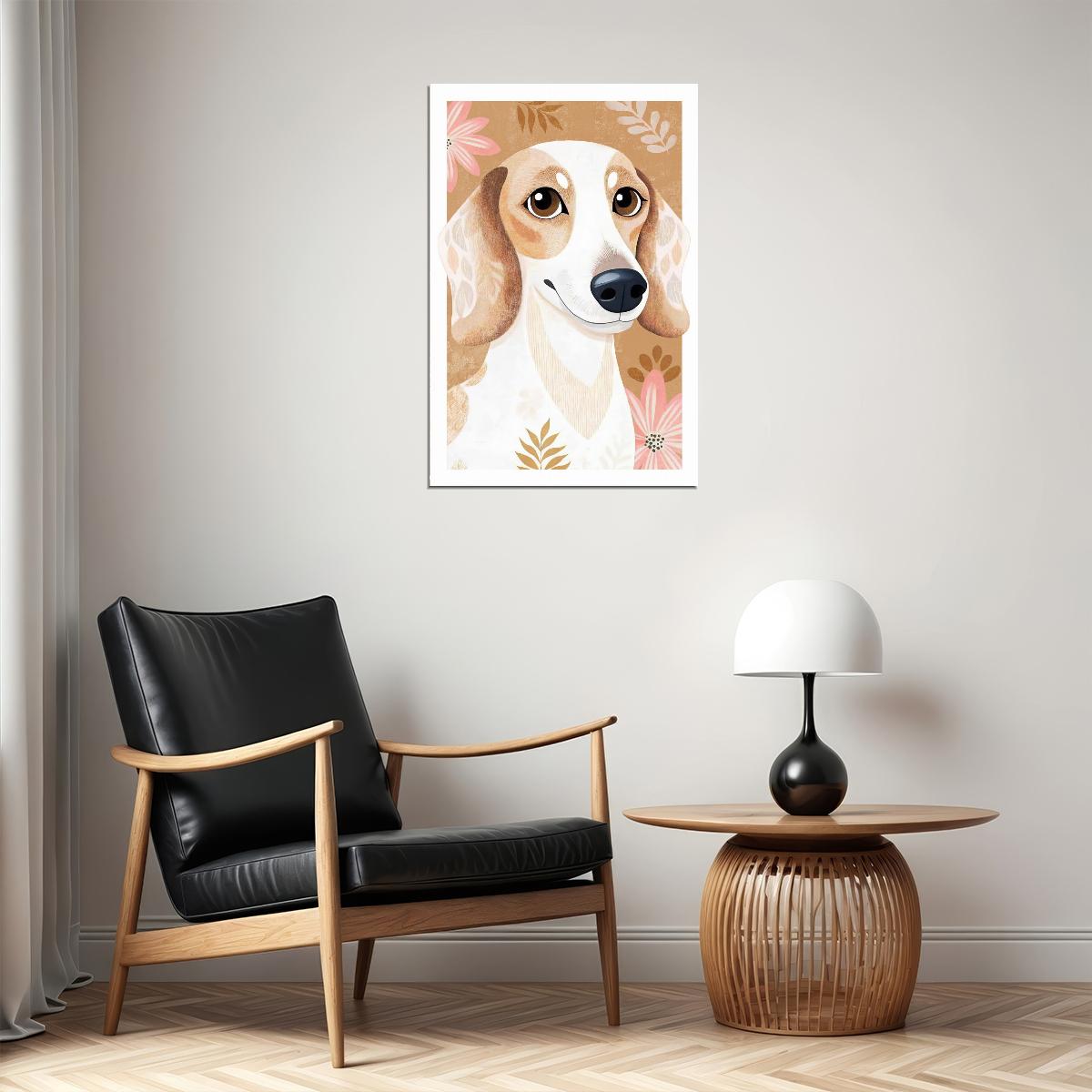 Charming Dog Poster Wall Art Print with Soft Floral Background Whimsical Pet Decor Perfect for Dog Lovers - xonomax