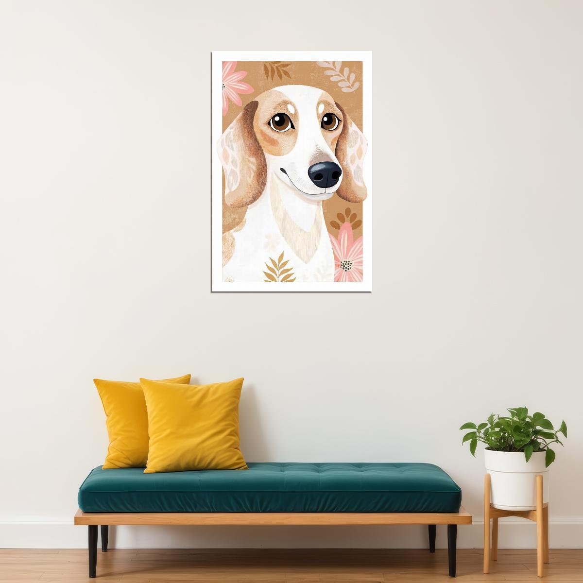 Charming Dog Poster Wall Art Print with Soft Floral Background Whimsical Pet Decor Perfect for Dog Lovers - xonomax