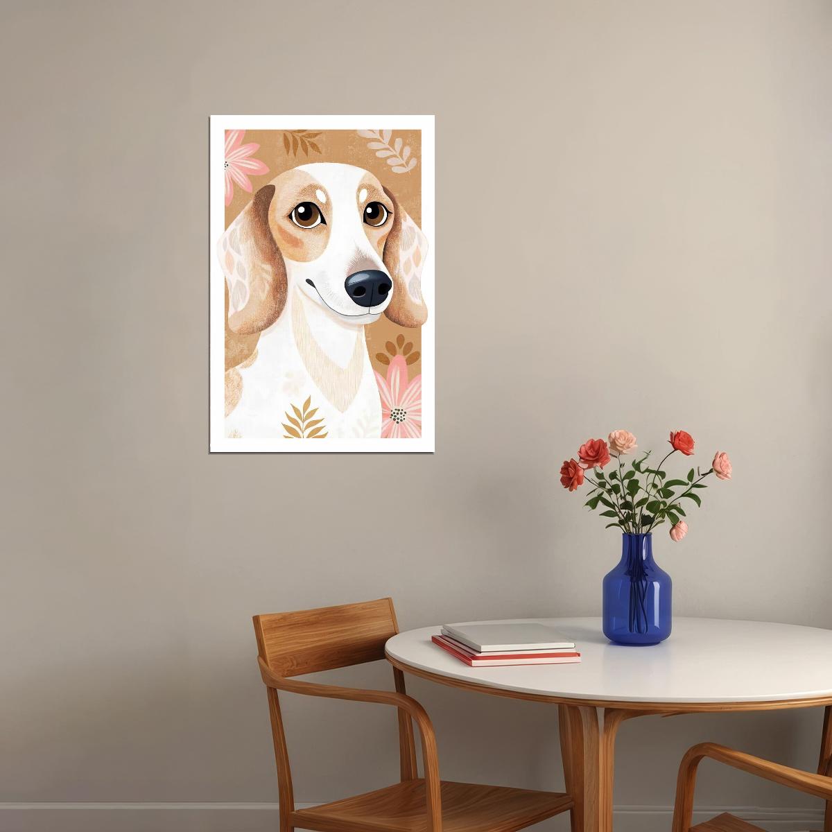 Charming Dog Poster Wall Art Print with Soft Floral Background Whimsical Pet Decor Perfect for Dog Lovers - xonomax