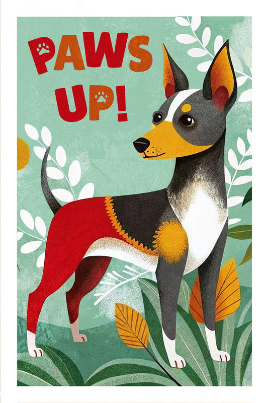 Paws Up Dog Poster Wall Art Print Playful Pet Decor Colorful Greenery Background Ideal Gift for Dog Enthusiasts