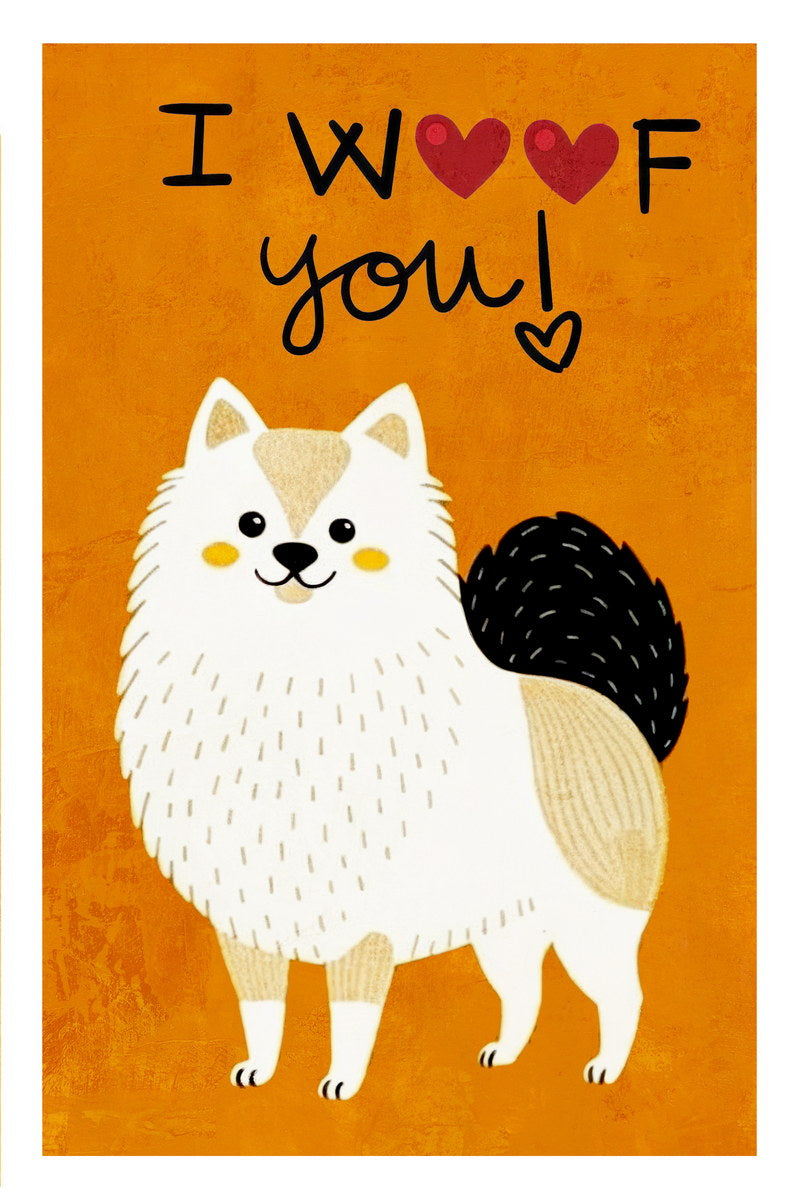 I Woof You Pomeranian Dog Poster Wall Art Print Adorable Pet Decor Orange Background Heartfelt Gift for Dog Lovers - xonomax