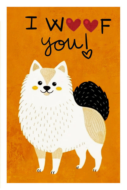 I Woof You Pomeranian Dog Poster Wall Art Print Adorable Pet Decor Orange Background Heartfelt Gift for Dog Lovers - xonomax