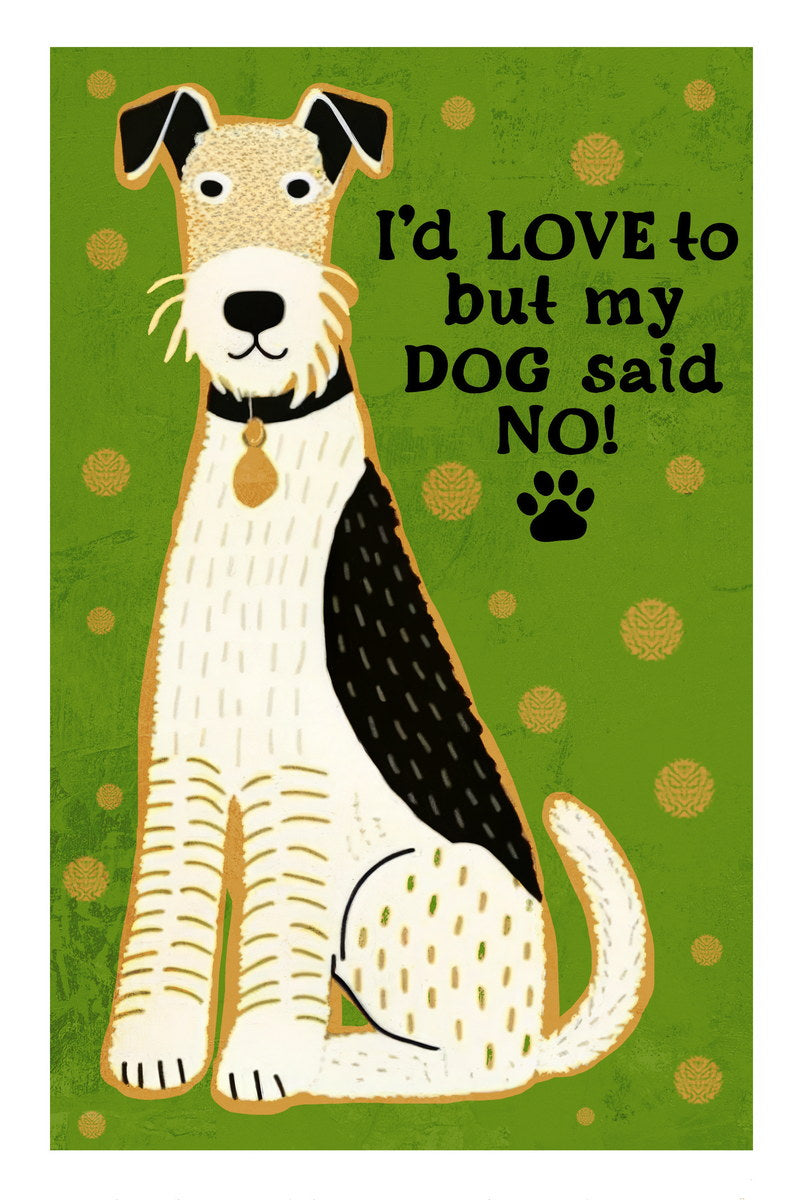 I’d Love To But My Dog Said No Dog Poster Wall Art Print Funny Pet Decor Green Background Whimsical Dog Lover Gift - xonomax