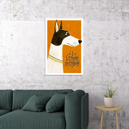 I Love Dogs Dog Poster Wall Art Print Minimalist Pet Decor Bright Orange Background Fun Gift for Dog Enthusiasts