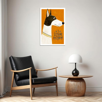 I Love Dogs Dog Poster Wall Art Print Minimalist Pet Decor Bright Orange Background Fun Gift for Dog Enthusiasts