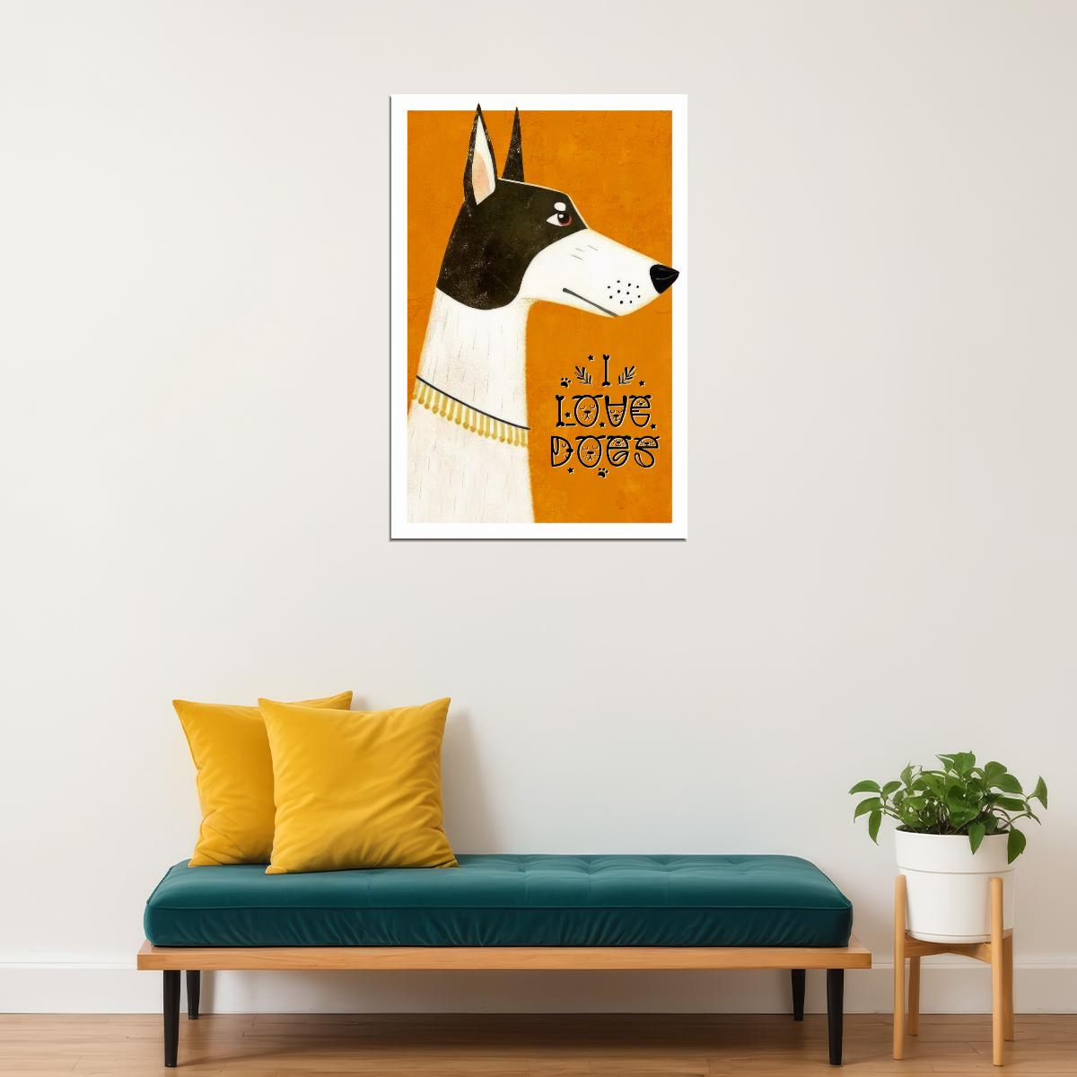 I Love Dogs Dog Poster Wall Art Print Minimalist Pet Decor Bright Orange Background Fun Gift for Dog Enthusiasts