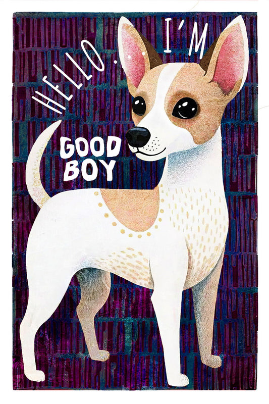 Good Boy Chihuahua Dog Poster Wall Art Print Playful Pet Decor Purple Background Fun Gift for Dog Enthusiasts