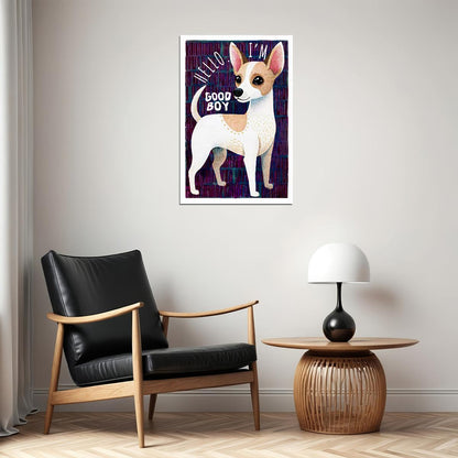 Good Boy Chihuahua Dog Poster Wall Art Print Playful Pet Decor Purple Background Fun Gift for Dog Enthusiasts