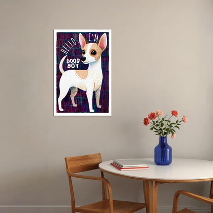 Good Boy Chihuahua Dog Poster Wall Art Print Playful Pet Decor Purple Background Fun Gift for Dog Enthusiasts