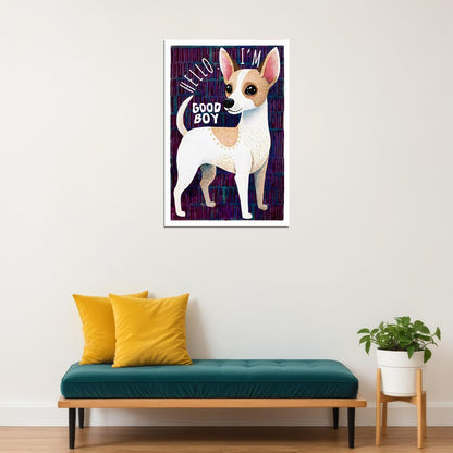 Good Boy Chihuahua Dog Poster Wall Art Print Playful Pet Decor Purple Background Fun Gift for Dog Enthusiasts