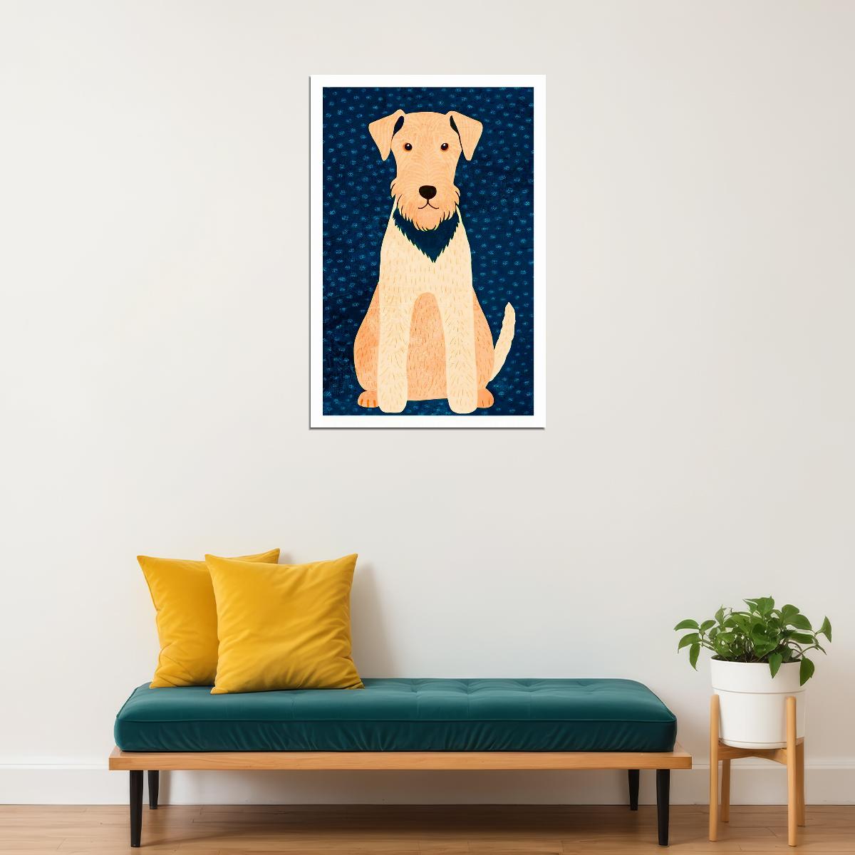 Happy Terrier Dog Poster Wall Art Print Cheerful Pet Decor Blue Background Whimsical Gift for Dog Lovers - xonomax