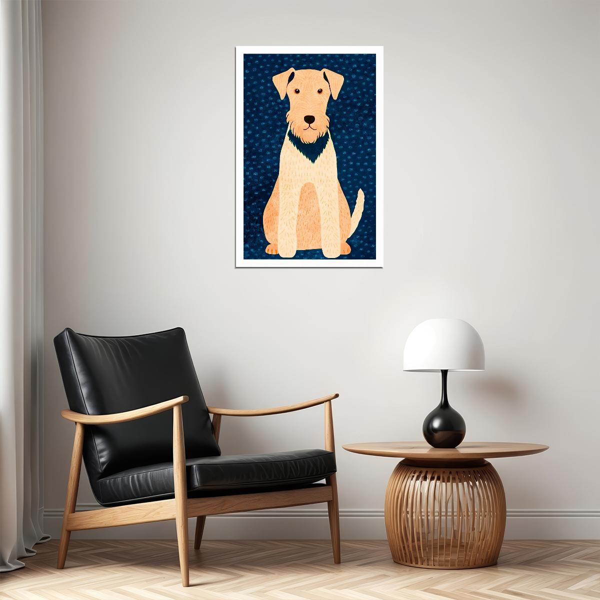 Happy Terrier Dog Poster Wall Art Print Cheerful Pet Decor Blue Background Whimsical Gift for Dog Lovers - xonomax