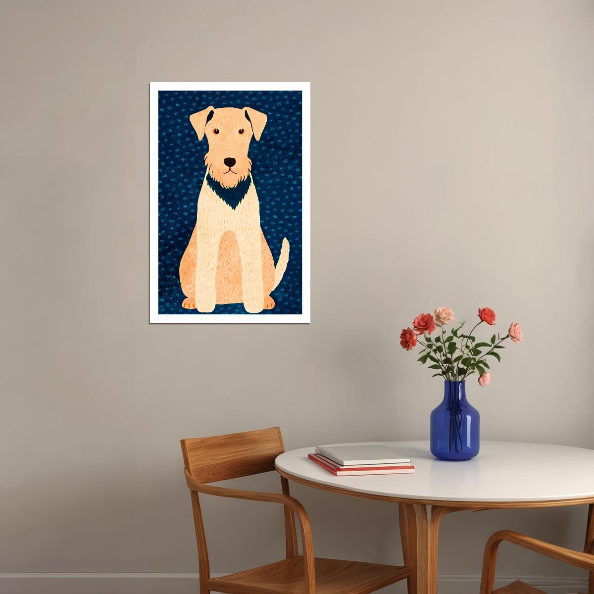 Happy Terrier Dog Poster Wall Art Print Cheerful Pet Decor Blue Background Whimsical Gift for Dog Lovers - xonomax