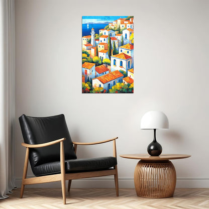 Colorful Coastal Homes Poster Wall Art Print Mediterranean Style Decor Scenic Travel Art with Village View - xonomax