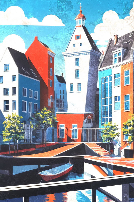 Classic European Street Poster Wall Art Print Blue White Architecture Scenic Landscape Decor Ideal for Travel Lovers Vintage Style - xonomax