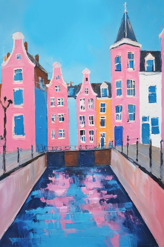 Vibrant Venice Canal Poster Wall Art Print Pink Blue Accents Charming Italian Architecture Perfect Coquette Decor - xonomax