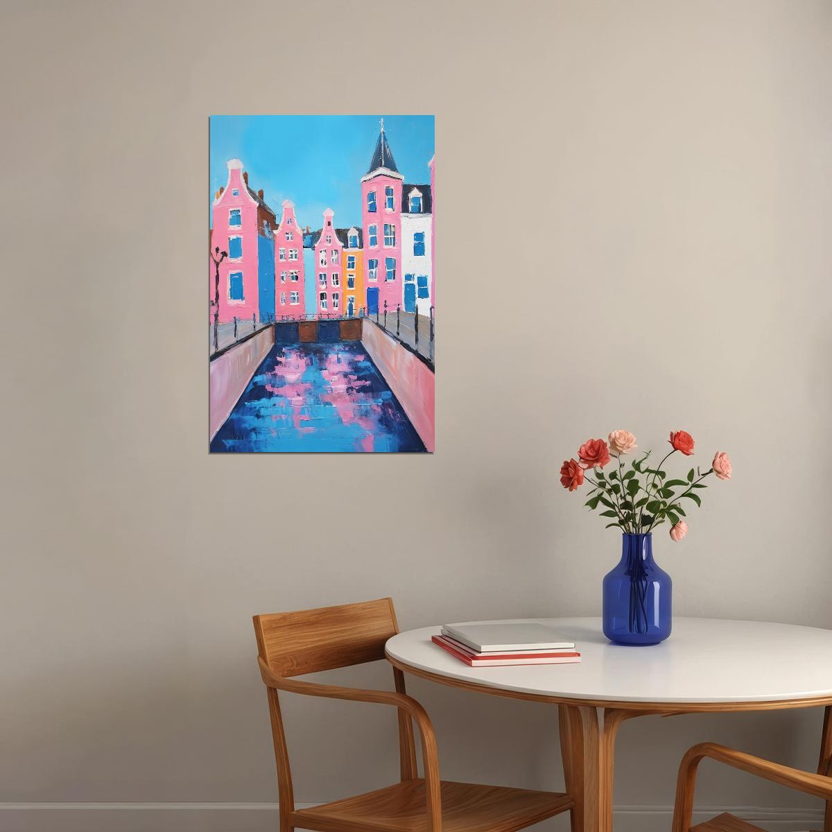 Vibrant Venice Canal Poster Wall Art Print Pink Blue Accents Charming Italian Architecture Perfect Coquette Decor - xonomax