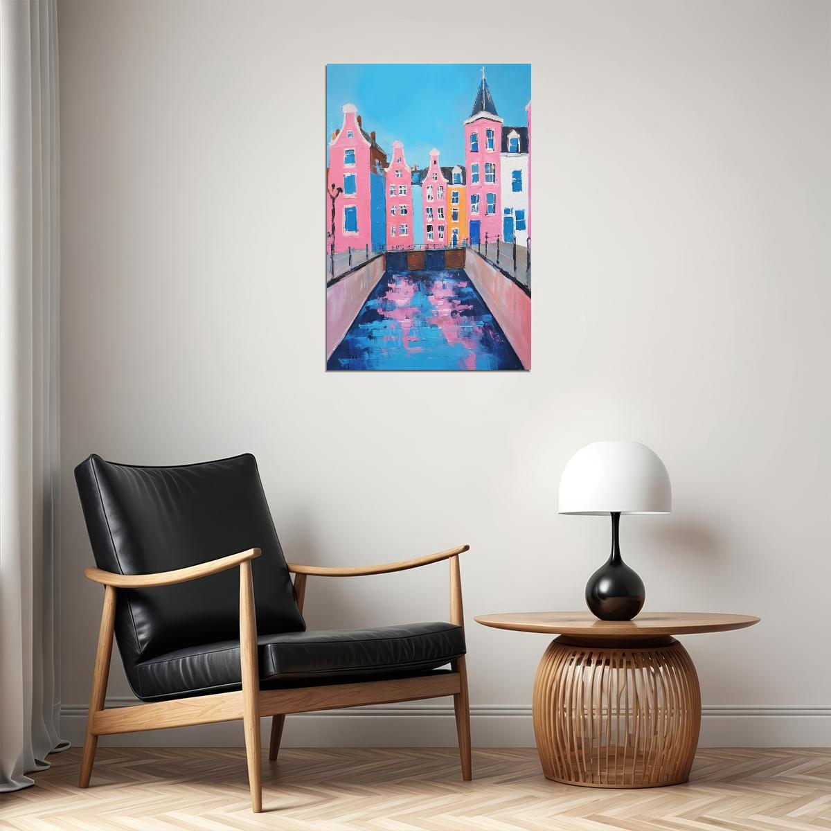 Vibrant Venice Canal Poster Wall Art Print Pink Blue Accents Charming Italian Architecture Perfect Coquette Decor - xonomax
