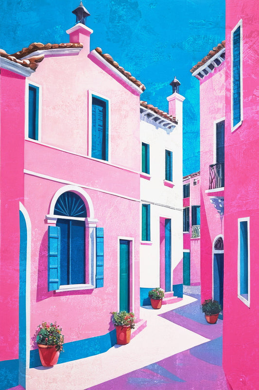 Whimsical Pink Architecture Poster Wall Art Print Vibrant Colorful Decor Preppy Style Coquette-Inspired Interiors - xonomax