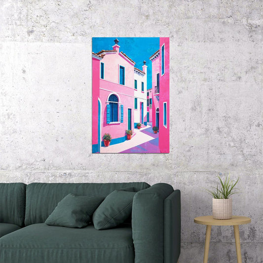 Whimsical Pink Architecture Poster Wall Art Print Vibrant Colorful Decor Preppy Style Coquette-Inspired Interiors - xonomax