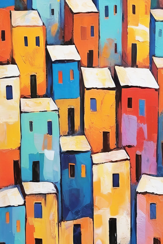 Bold Mediterranean Houses Poster Wall Art Print Colorful Coastal Landscape Artistic Decor Ideal Travel Lovers - xonomax