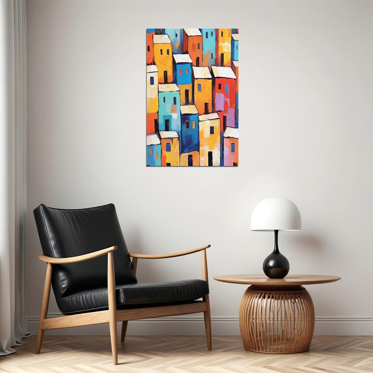 Bold Mediterranean Houses Poster Wall Art Print Colorful Coastal Landscape Artistic Decor Ideal Travel Lovers - xonomax
