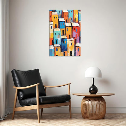 Bold Mediterranean Houses Poster Wall Art Print Colorful Coastal Landscape Artistic Decor Ideal Travel Lovers - xonomax