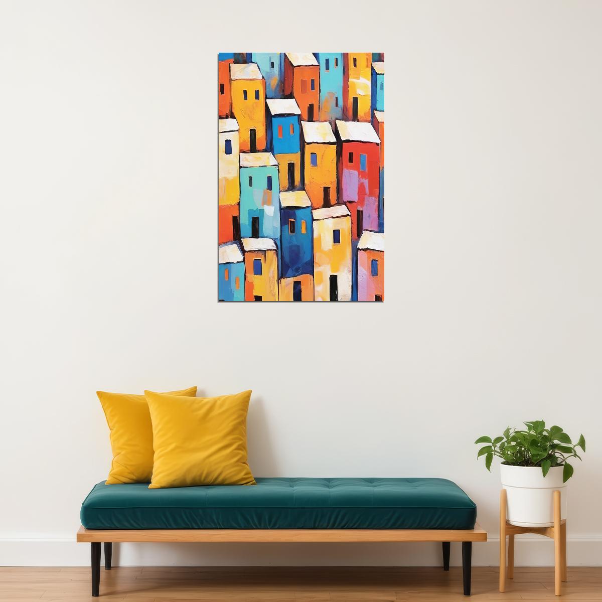 Bold Mediterranean Houses Poster Wall Art Print Colorful Coastal Landscape Artistic Decor Ideal Travel Lovers - xonomax