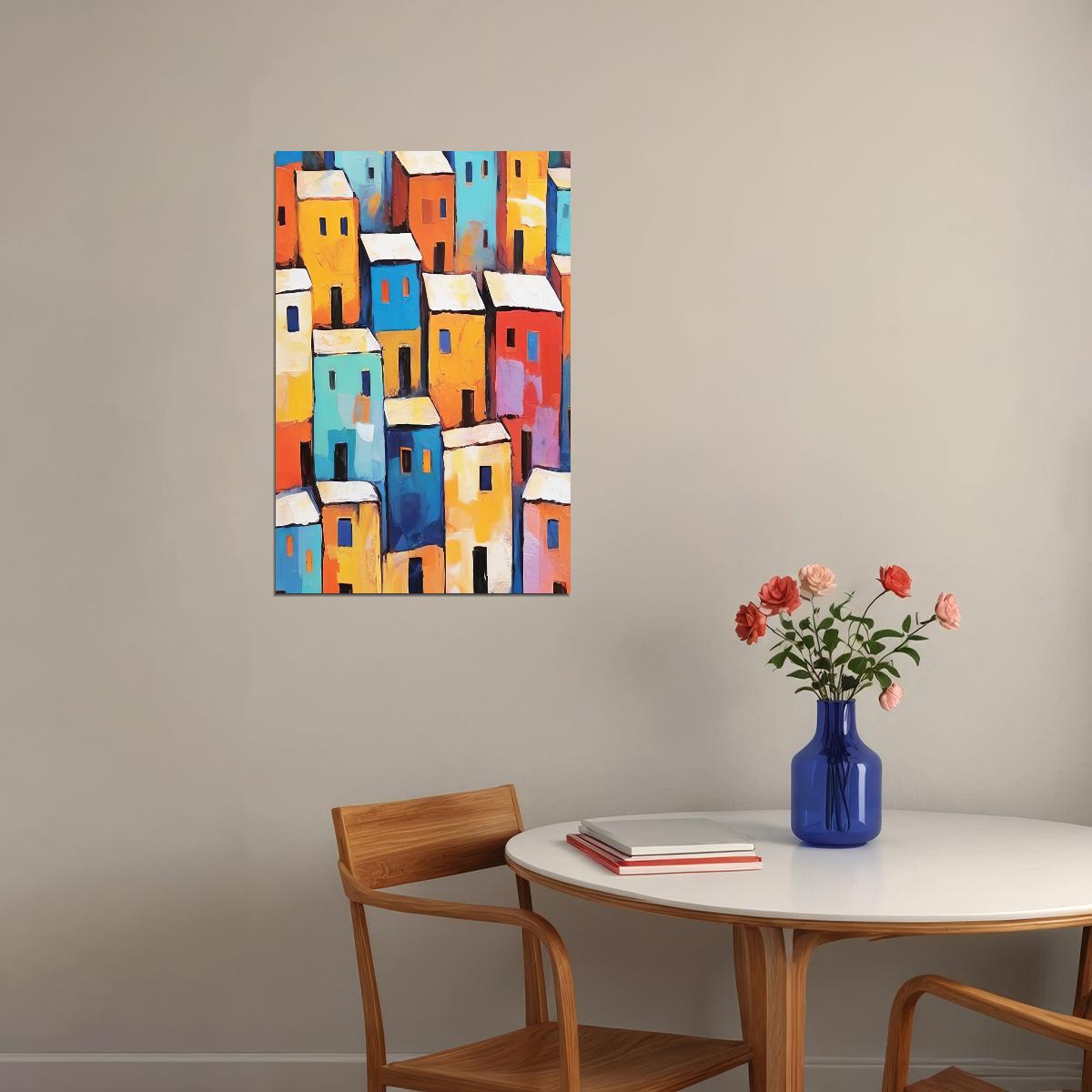 Bold Mediterranean Houses Poster Wall Art Print Colorful Coastal Landscape Artistic Decor Ideal Travel Lovers - xonomax