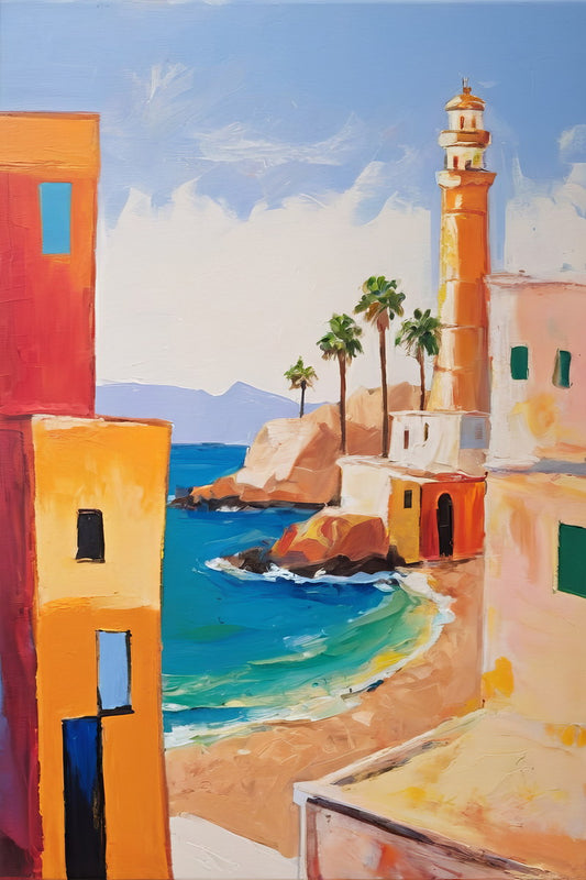 Mediterranean Seaside Town Poster Wall Art Print Colorful Coastal Decor Warm Sunset Glow Artistic Travel-Inspired Style - xonomax