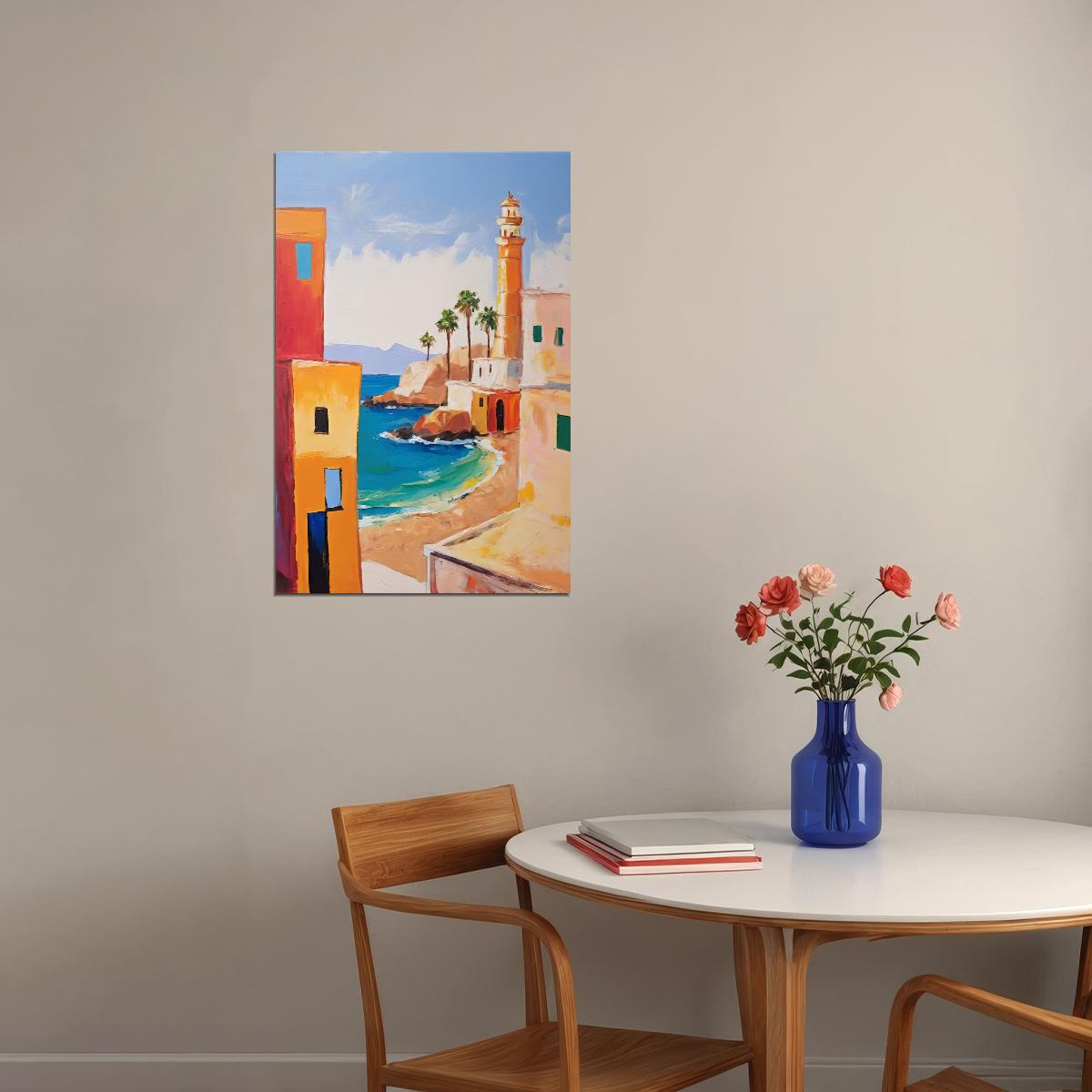 Mediterranean Seaside Town Poster Wall Art Print Colorful Coastal Decor Warm Sunset Glow Artistic Travel-Inspired Style - xonomax