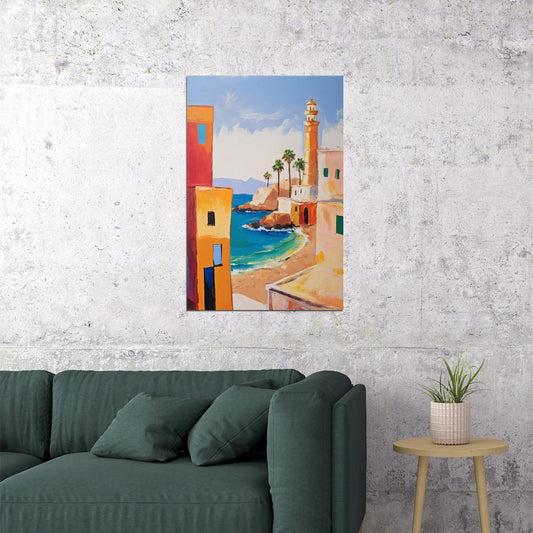 Mediterranean Seaside Town Poster Wall Art Print Colorful Coastal Decor Warm Sunset Glow Artistic Travel-Inspired Style - xonomax