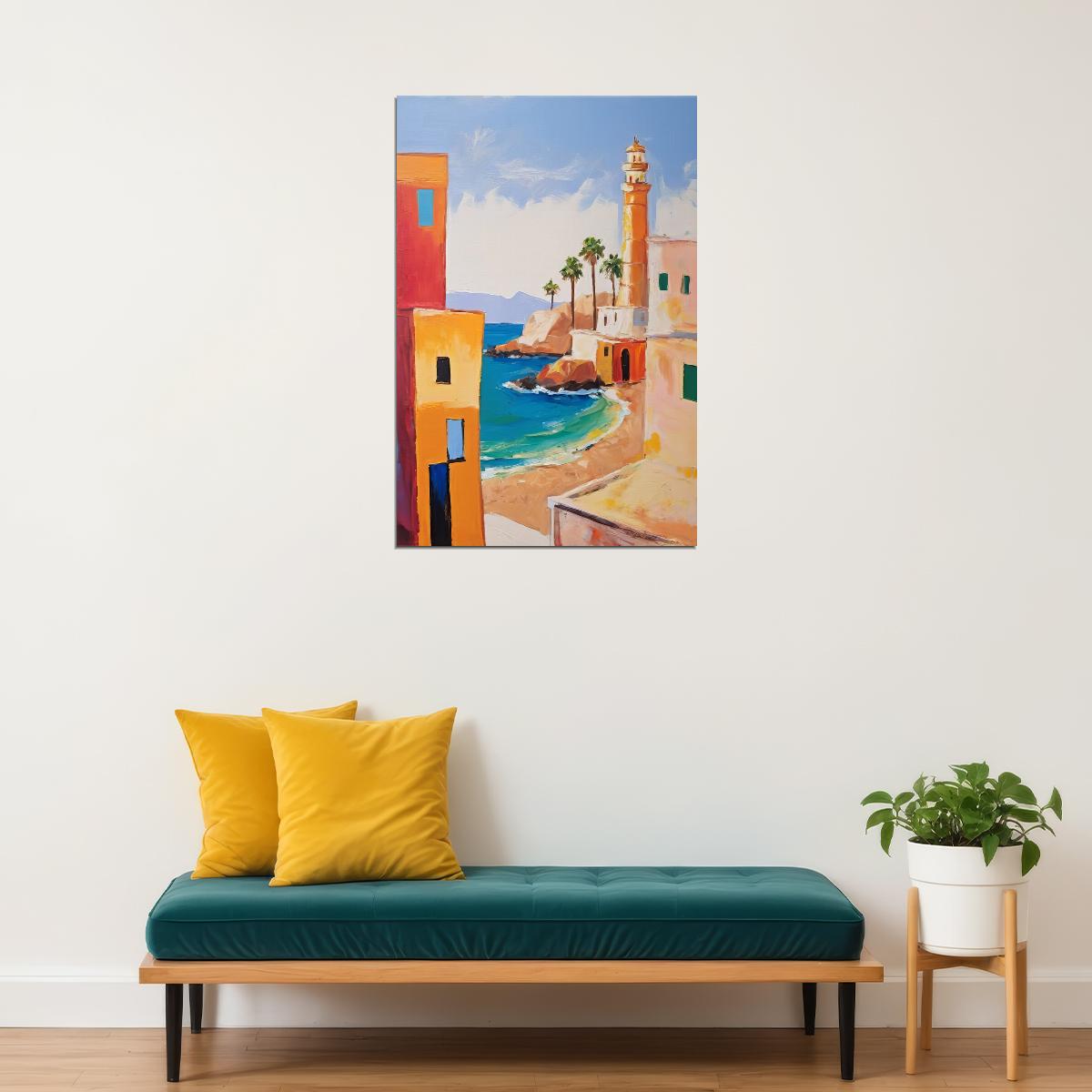 Mediterranean Seaside Town Poster Wall Art Print Colorful Coastal Decor Warm Sunset Glow Artistic Travel-Inspired Style - xonomax
