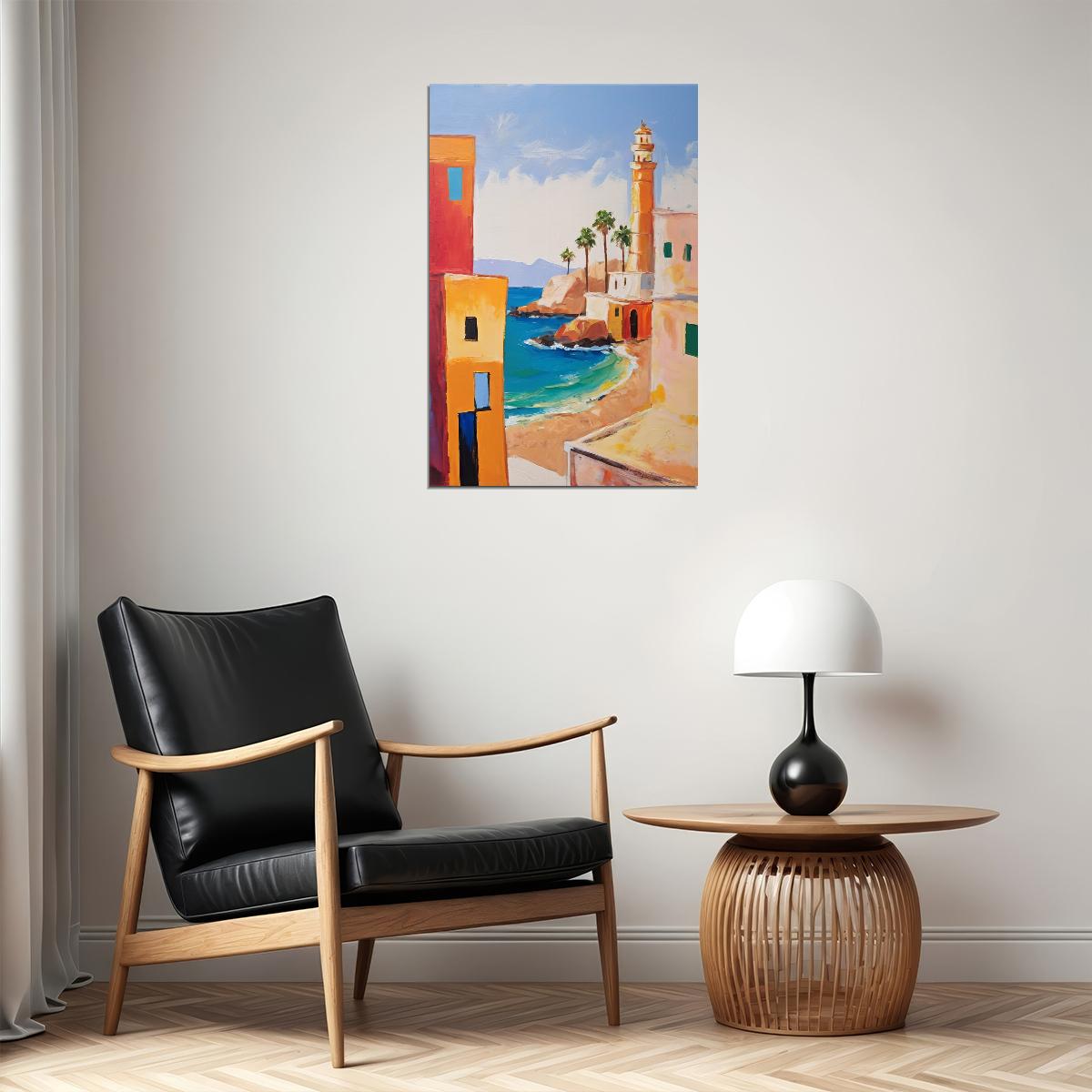 Mediterranean Seaside Town Poster Wall Art Print Colorful Coastal Decor Warm Sunset Glow Artistic Travel-Inspired Style - xonomax