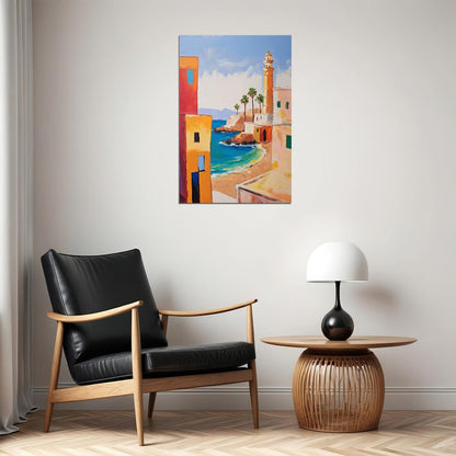 Mediterranean Seaside Town Poster Wall Art Print Colorful Coastal Decor Warm Sunset Glow Artistic Travel-Inspired Style - xonomax