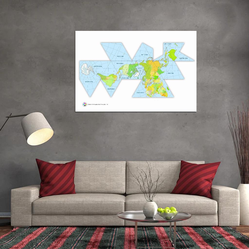 World Map Dymaxion Projection Detailed Country Names White Colors Interactive Print Poster For Wall Mapology Vintage Atlas Topographic Travel Map Сlassroom School