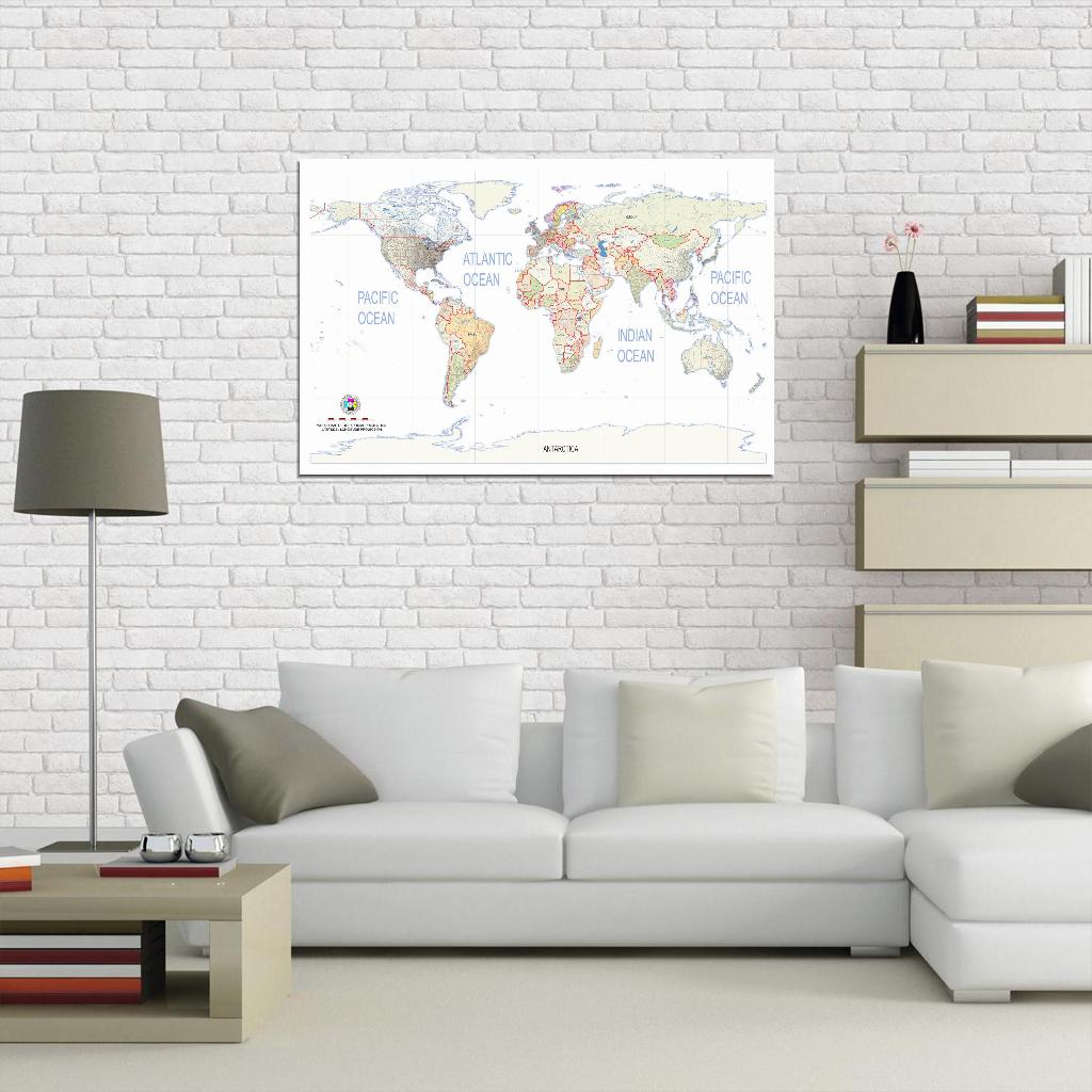 World Map Geographical Projection Detailed Country Names White Light Colors Interactive Print Poster For Wall Mapology Vintage Atlas Travel Map Сlassroom School