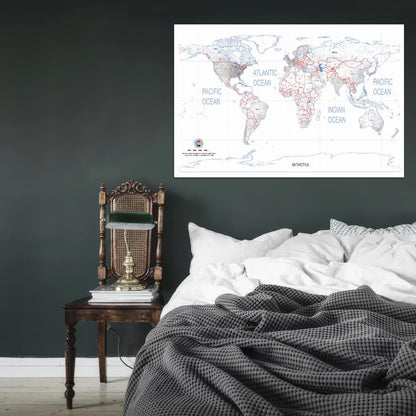 World Map Geographical Projection Detailed Country Names White Black White Interactive Print Poster For Wall Mapology Vintage Atlas Travel Map Сlassroom School