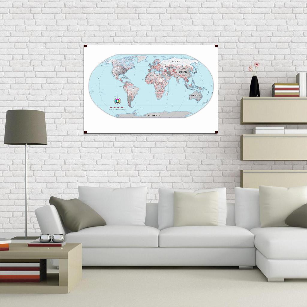 World Map Robinson Projection Detailed Country Names Grey Interactive Print Poster For Wall Mapology Vintage Topographic Earth Atlas Travel Map Сlassroom School