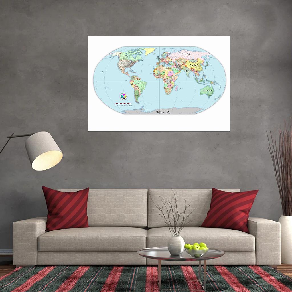 World Map Robinson Projection Detailed Country Names Colors Interactive Print Poster For Wall Mapology Vintage Topographic Earth Atlas Travel Map Сlassroom School