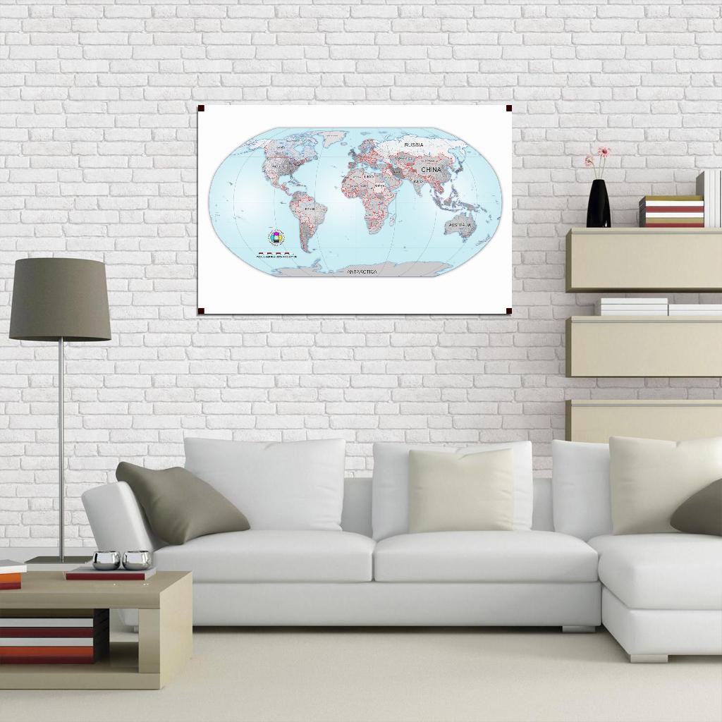 World Map Robinson Projection Detailed Country Names Grey Interactive Print Poster For Wall Mapology Vintage Topographic Atlas Travel Map Сlassroom School