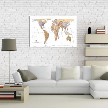 World Map Gall Peters Projection Detailed Country Names Light Colors Interactive Print Poster For Wall Mapology Vintage Topographic Atlas Travel Map Сlassroom School