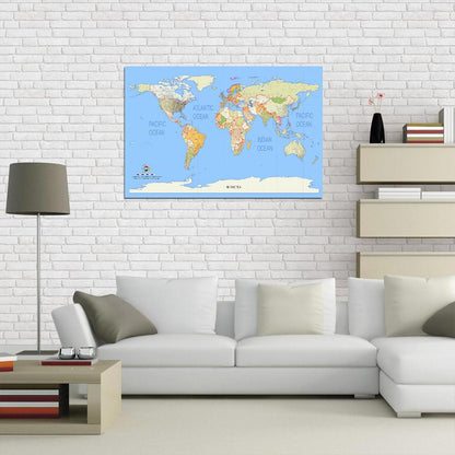 World Map Geographical Projection Detailed Country Names Blue Interactive Print Poster For Wall Mapology Vintage Topographic Atlas Travel Map Сlassroom School