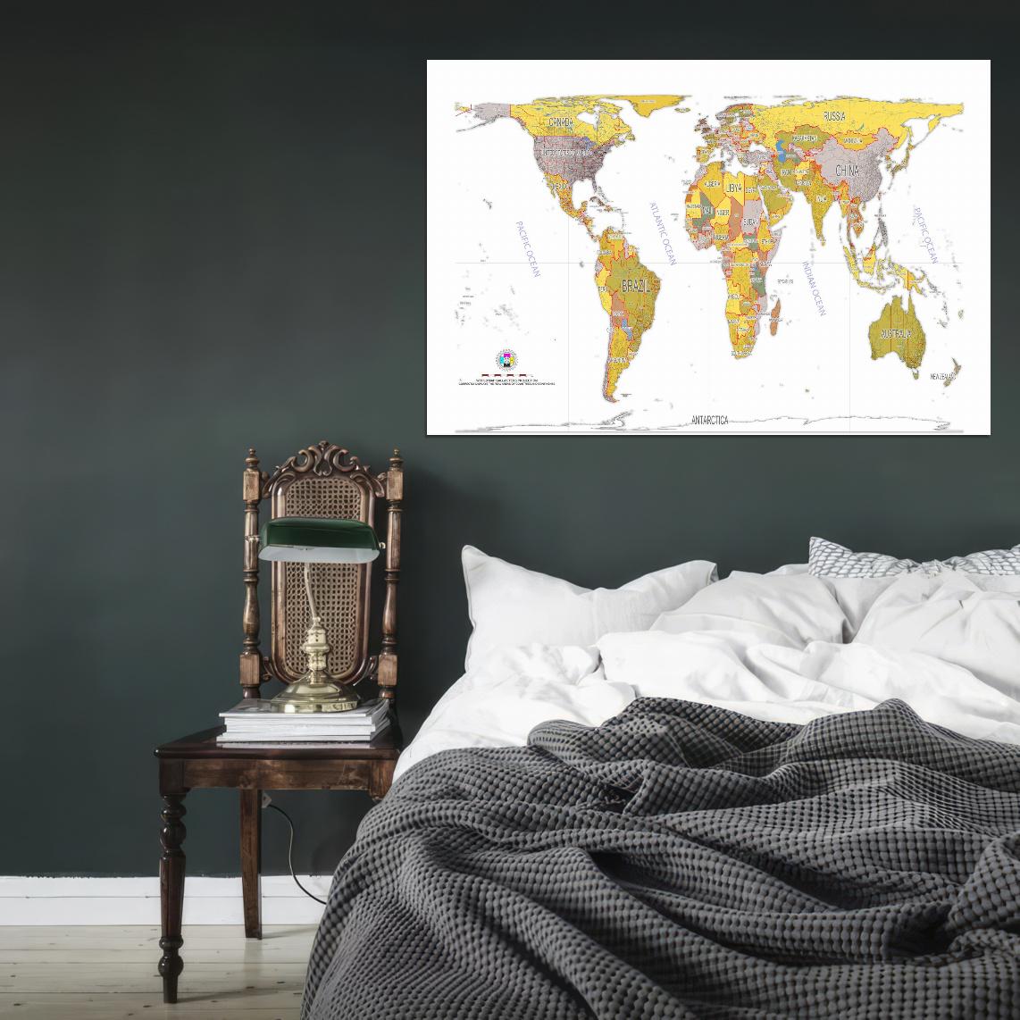 World Map Gall Peters Projection Detailed Country Names Colors Interactive Print Poster For Wall Mapology Vintage Topographic Atlas Travel Map Сlassroom School