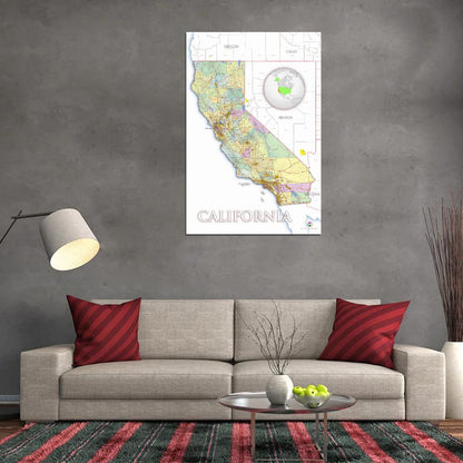 California High Detailed Road Map Main Cities And Towns Interactive Print Poster For Wall Mapology Vintage Topographic Earth Atlas Travel Map Сlassroom School