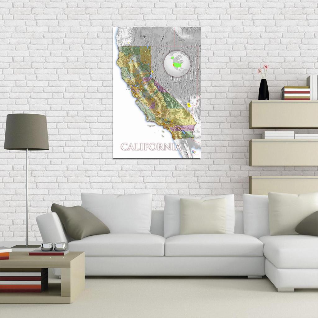 California High Detailed Road Map Main Cities And Towns Grey Relief And Сountirs Interactive Print Poster For Wall Mapology Vintage Topographic Atlas Travel Map