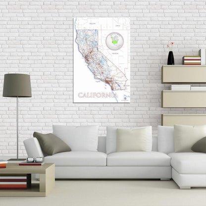 California High Detailed Road Map Main Cities And Towns Light Interactive Print Poster For Wall Mapology Vintage Topographic Atlas Travel Map Сlassroom School