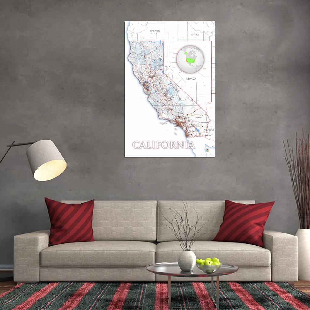 California High Detailed Road Map Main Cities And Towns Light Interactive Print Poster For Wall Mapology Vintage Topographic Atlas Travel Map Сlassroom School