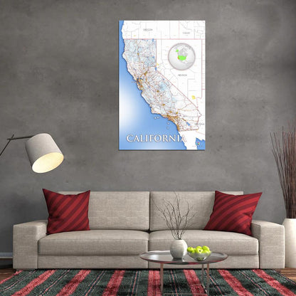 California High Detailed Road Map Main Cities And Towns Light Blue Interactive Print Poster For Wall Mapology Topographic Vintage Atlas Travel Map Сlassroom School